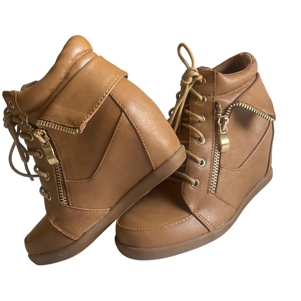 Lucky Top Kids Girls Leatherette Lace-Up High Top Hidden Wedge Black Sneakers - Picture 3 of 8